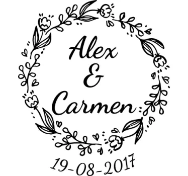 Sticker mural mariage couronne avec date et prénoms - TenStickers