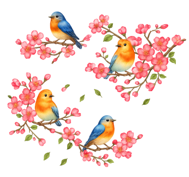 Sticker fenêtre fleurs roses et oiseaux - TenStickers