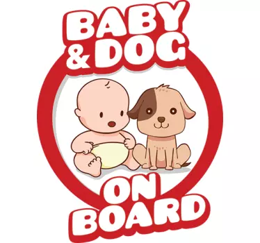 Sticker voiture dessin bébé et chien à bord - TenStickers