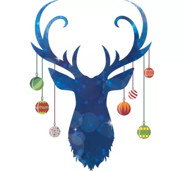 Sticker cerf bleu et boules de noël - TenStickers