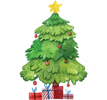 Sticker arbre de noël et cadeaux - TenStickers
