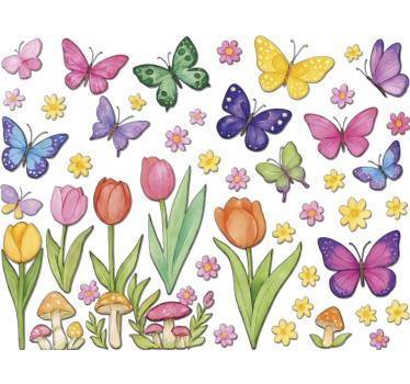 Sticker fenêtre papillons et plantes colorés - TenStickers