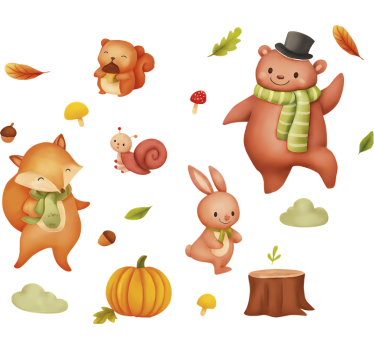 Sticker fenêtre animaux mignons d'automne - TenStickers