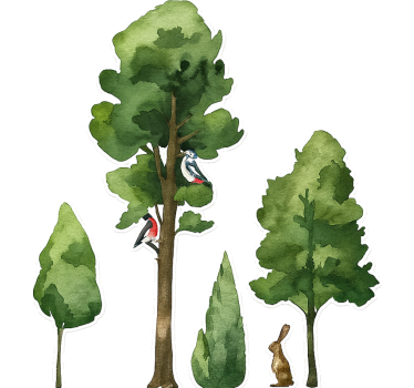Sticker mural arbres en bois aquarelle - TenStickers