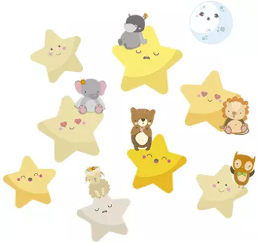 Stickers chambre enfant étoiles avec animaux - TenStickers
