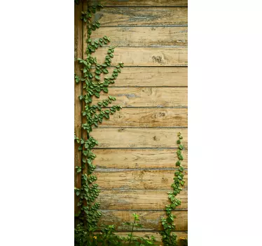 Sticker porte effet bois avec plantes - TenStickers