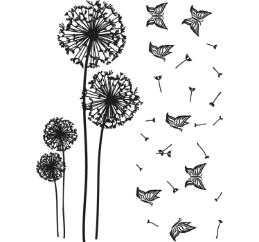 Sticker papillons et pissenlits monochrome - TenStickers