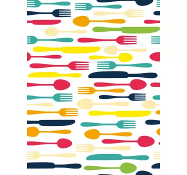 Sticker fenêtre cuisine motif couverts colorés - TenStickers