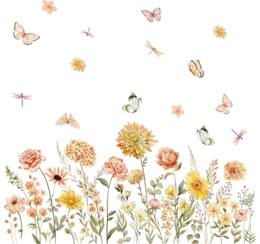 Sticker fenêtre prairie de fleurs sauvages avec papillons - TenStickers