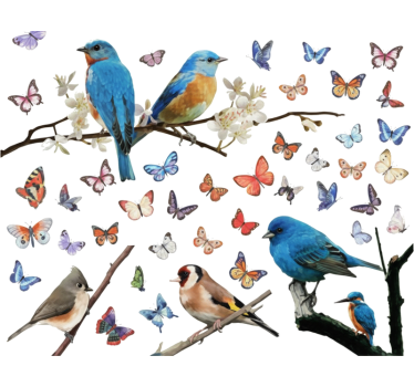 Sticker fenêtre oiseaux et papillons nature - TenStickers