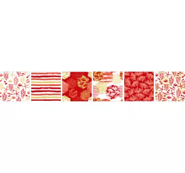 Sticker cuisine carrelage motifs couleur corail - TenStickers