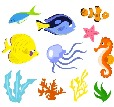 Sticker salle de bain poissons et vie aquatique - TenStickers