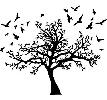 Sticker fenêtre grand arbre avec oiseaux - TenStickers