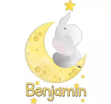 Sticker mural lune et eléphant - TenStickers
