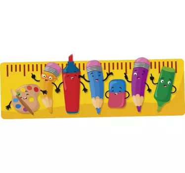 Sticker chambre enfant personnages de papeterie joyeux - TenStickers