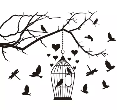 Sticker d'Oiseau cage et branche - TenStickers