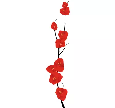 Sticker porte branche fleurs rouges - TenStickers