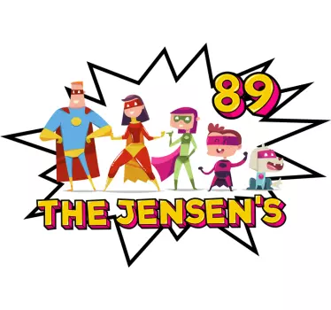 Sticker frigo famille super-héros personnalisée - TenStickers