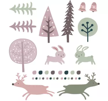 Sticker animal arbre et animaux style nordique - TenStickers