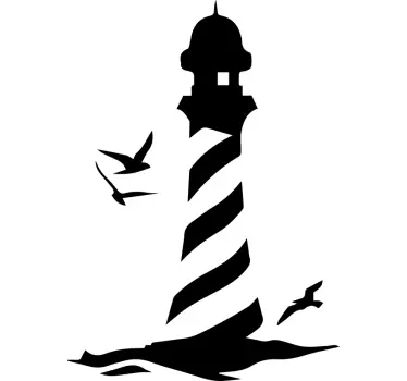 Autocollant mural salon phare marin avec mouettes - TenStickers