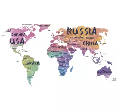 Carte du monde lettrage stickers carte du monde - TenStickers