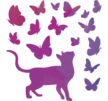 Sticker mural salon chat et papillons - TenStickers