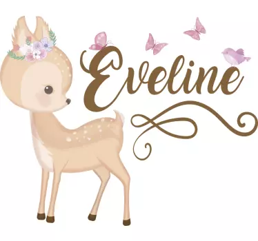 Sticker chambre enfant biche et prénom - TenStickers