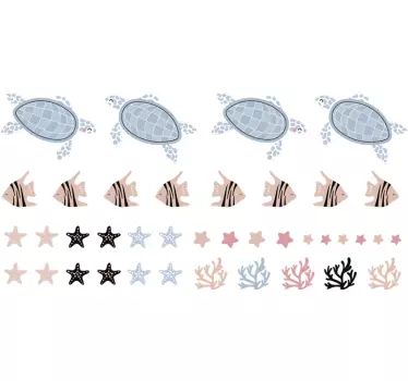 Sticker mural animaux tortues et poissons de mer - TenStickers