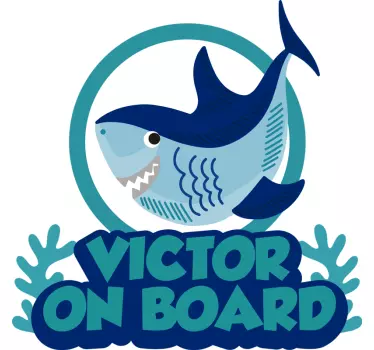 Autocollant Bébé à bord Requin avec nom - TenStickers