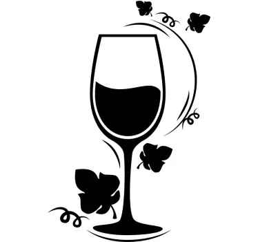 Sticker mural cuisine Verre de vin et feuilles - TenStickers
