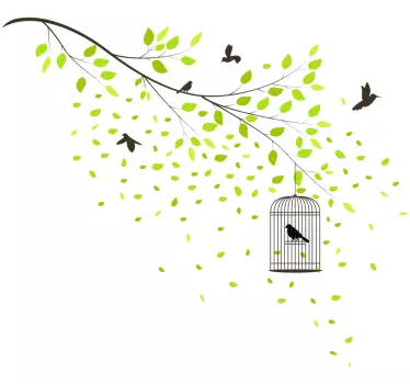 Sticker Mural Arbre Oiseaux survolant un arbre vert - TenStickers