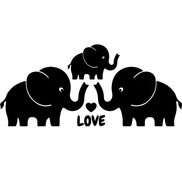 Sticker Animal Sauvage Coeur de famille trois éléphants - TenStickers
