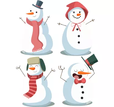 Sticker Vitre Noel 4 bonhommes de neige mignons - TenStickers