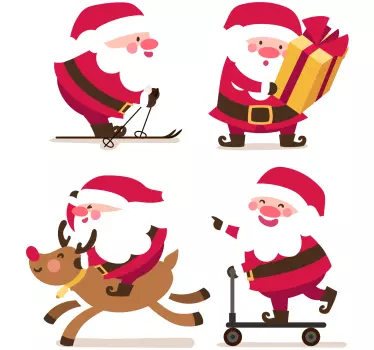 Sticker Vitre Noel Diverses postures du père noël - TenStickers