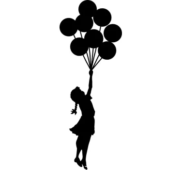 Sticker mural salon Banksy fille ballons monocolore - TenStickers