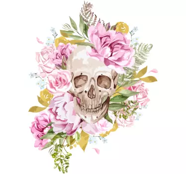 Sticker Mural Fleur Pivoine entourant un crâne - TenStickers