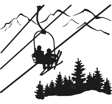 Sticker mural nature montagnes avec télésiège - TenStickers