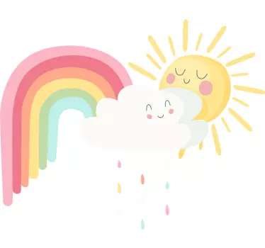 Sticker soleil et nuages avec arc en ciel - TenStickers