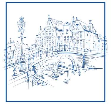 Autocollant Carrelage Delfts maisons du canal bleu - TenStickers
