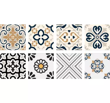Sticker cuisine carrelage carreaux de ciment gris beige - TenStickers