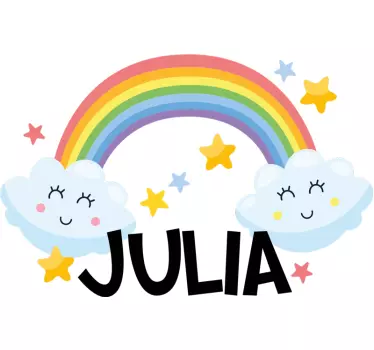Sticker chambre enfant arc en ciel avec étoiles gros nuage - TenStickers