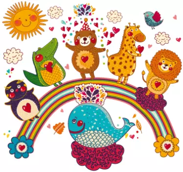 Sticker enfant animaux sur arc en ciel - TenStickers