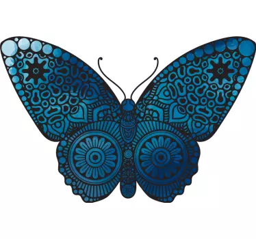 Sticker Mural Animal Papillon décoratif mandala bleu - TenStickers