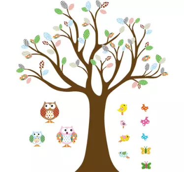 Sticker chambre enfant -  Arbre avec hiboux - TenStickers
