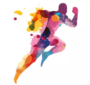 Sticker mural coureur taches de couleur aquarelle - TenStickers
