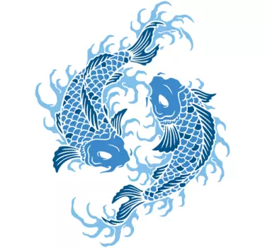 Autocollant mural poissons orientaux bleu - TenStickers