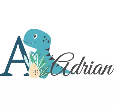Sticker bébé dinosaure bleu avec prénom - TenStickers