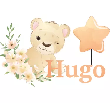 Sticker Mural Chambre Enfant Lion mignon pour garçon avec nom - TenStickers