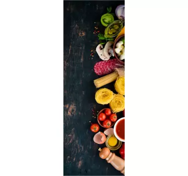 Sticker frigo imitation bois avec aliments - TenStickers