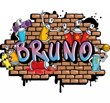 Sticker prénom graffiti sur fond briques - TenStickers